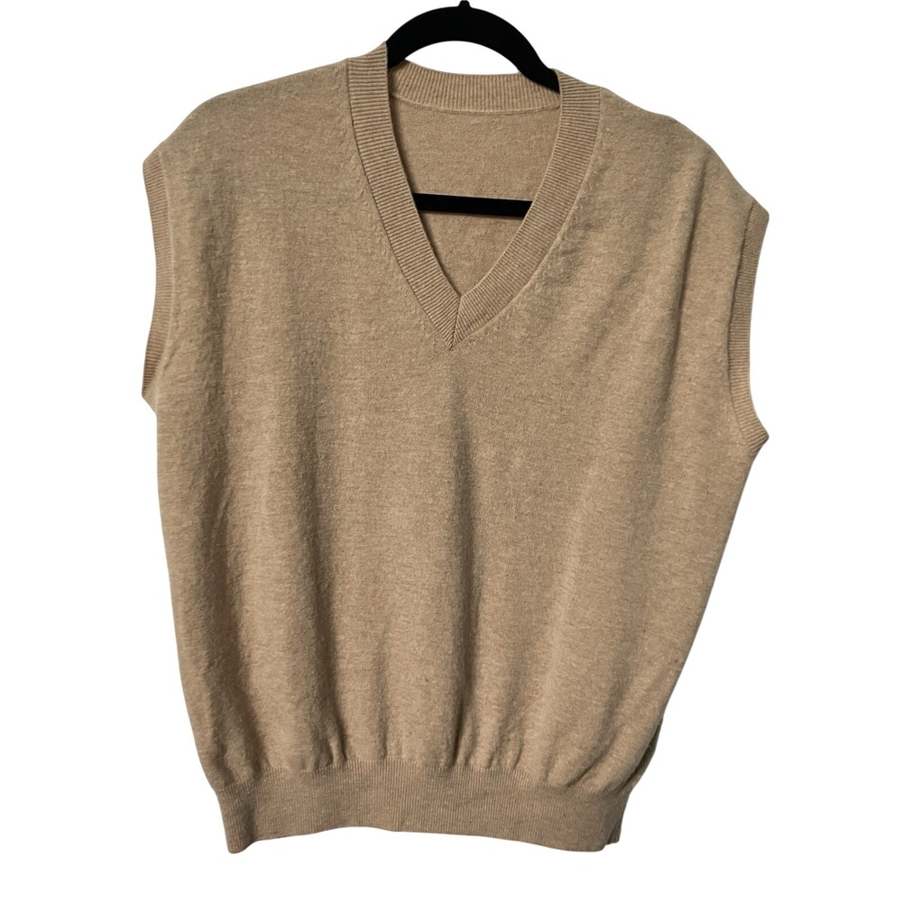 Sweater Vest Mens Wool Cashmere Tan Knit V-neck Grandpa Light Academia